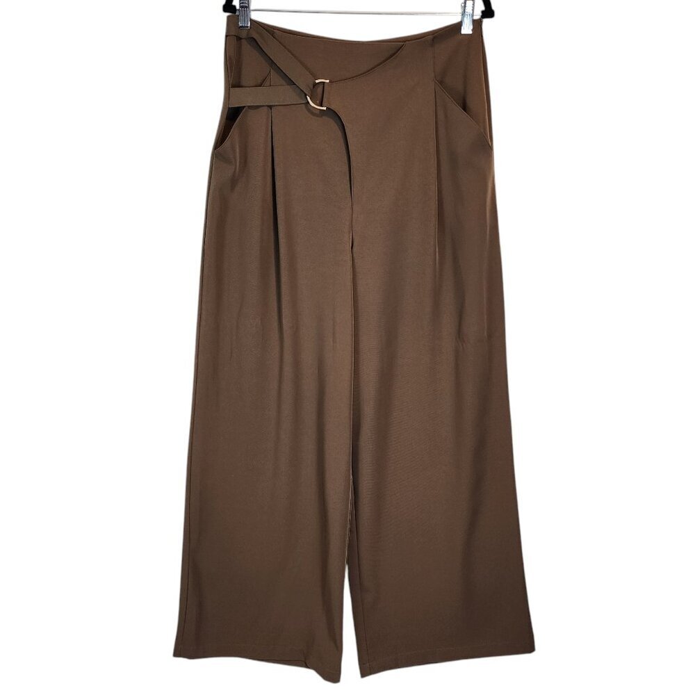 Allie Rose Martini Olive Trouser Wide Leg High Rise Crossover Cinch Belt Waist L